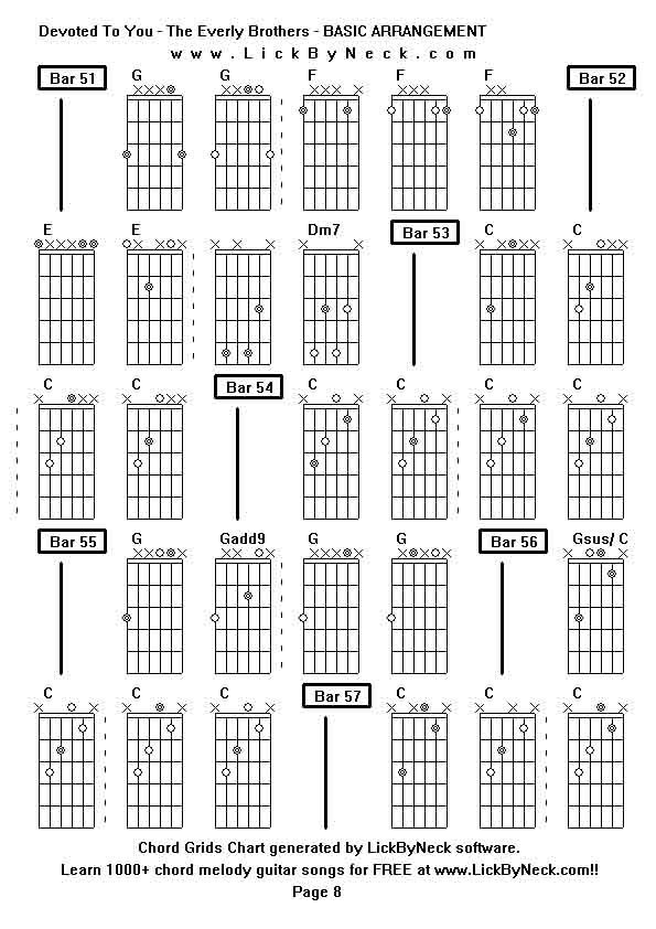 Chord Grids Chart of chord melody fingerstyle guitar song-Devoted To You - The Everly Brothers - BASIC ARRANGEMENT,generated by LickByNeck software.